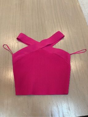 Aritzia Ribbed Cross-Front Crop Top - Fuchsia